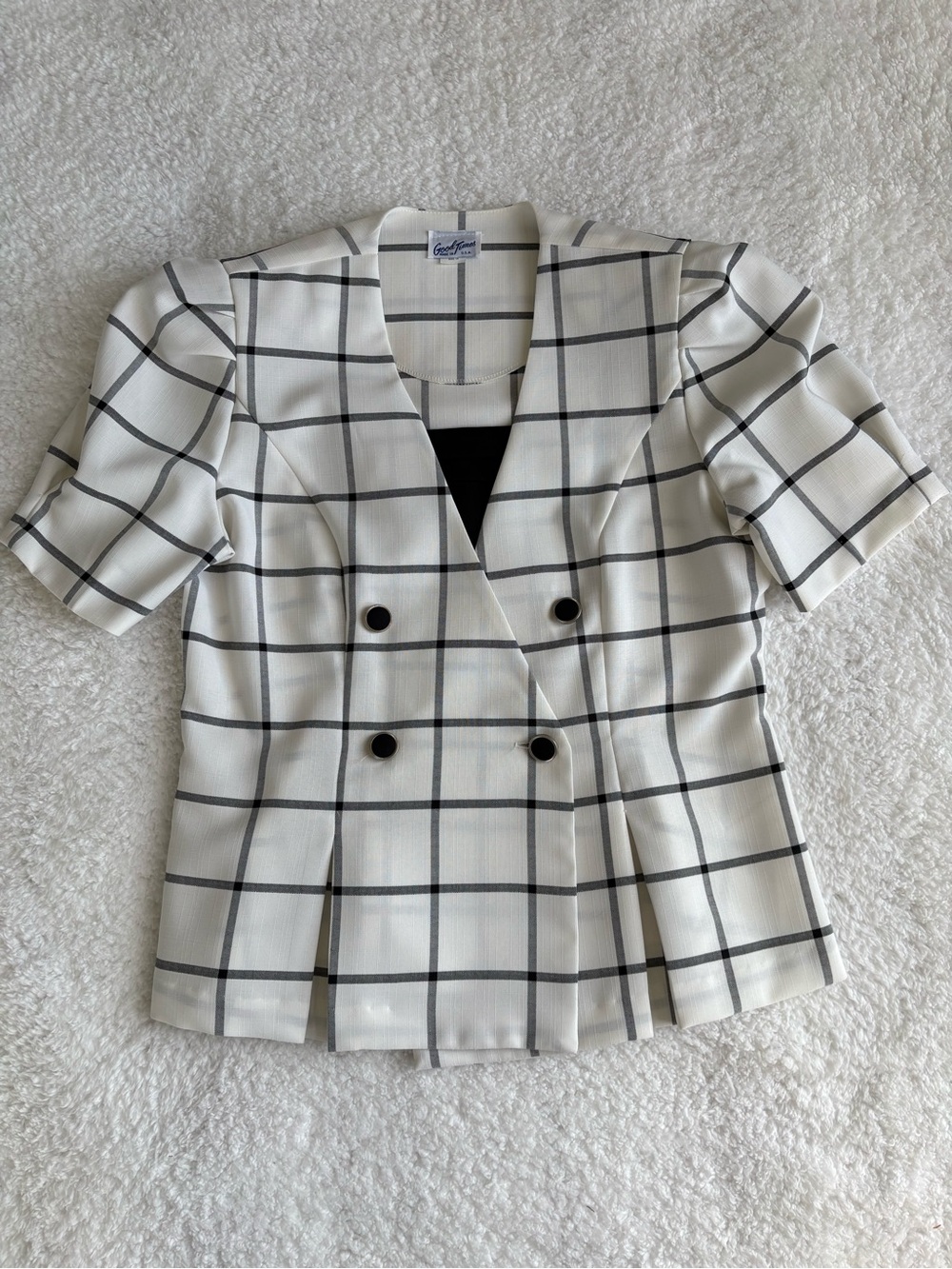 Vintage '80s Good Times Short Sleeve Windowpane Blazer - Size 14